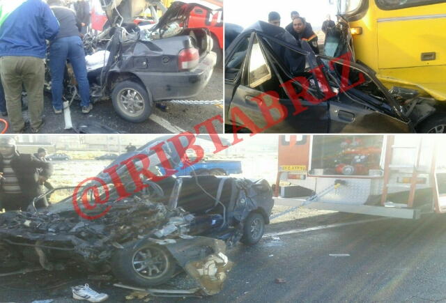 یک کشته بر اثر تصادف اتوبوس با پراید در شهر سهند