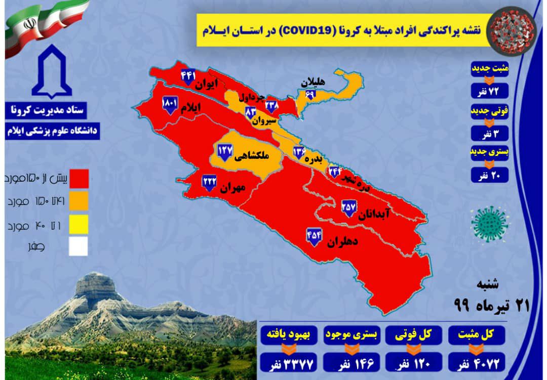 ثبت ۷۲ مورد مبتلای جدید در ۲۴ ساعت گذشته