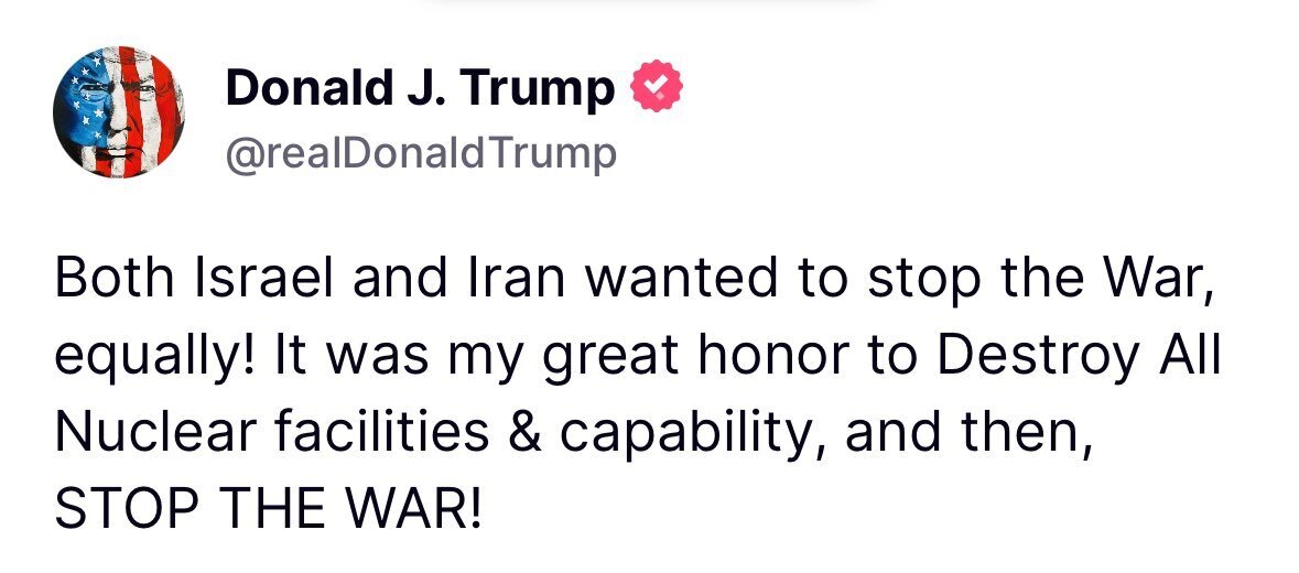 پیام جدید ترامپ درباره آتشبس بین ایران و رژیم صهیونیستی پیام جدید ترامپ درباره آتشبس بین ایران و رژیم صهیونیستی